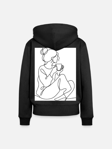 Kaffeepause Linienkunst - Frauen Premium Bio Zip Hoodie - Schwarz