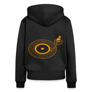 Schallplatte Schallplatten Schallplattenspieler - Frauen Premium Bio Zip Hoodie - Schwarz - Hinten - Julia (174cm)