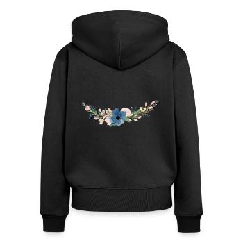 Aquarellblumen / Watercolor Flowers - Frauen Premium Bio Zip Hoodie - Schwarz - Hinten - Julia (174cm)
