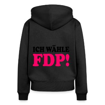 Fdp - ich wähle fdp - Frauen Premium Bio Zip Hoodie - Schwarz - Hinten - Julia (174cm)