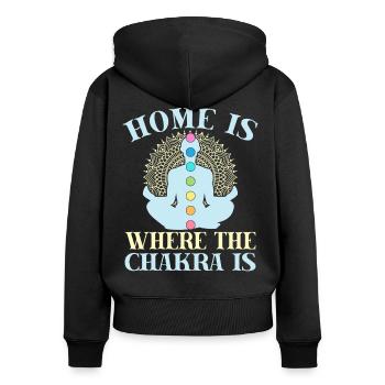 Yoga Home Is Where The Chakra Is Funny Yoga - Frauen Premium Bio Zip Hoodie - Schwarz - Hinten - Julia (174cm)