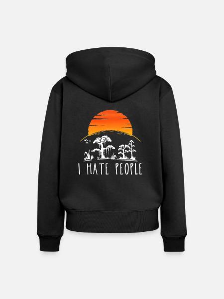 I hate people - Frauen Premium Bio Zip Hoodie - Schwarz