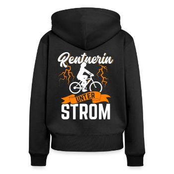 Rentnerin Oma E-Bike - Frauen Premium Bio Zip Hoodie - Schwarz - Hinten - Julia (174cm)