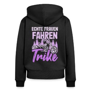Trike Motorrad Frau - Frauen Premium Bio Zip Hoodie - Schwarz - Hinten - Julia (174cm)