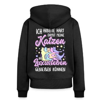 Katzenmama Katzen Spruch Katzenliebhaber Geschenk - Frauen Premium Bio Zip Hoodie - Schwarz - Hinten - Julia (174cm)