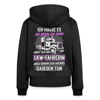 Truckerin LKW-Fahrerin Geschenk - Frauen Premium Bio Zip Hoodie - Schwarz - Hinten - Julia (174cm)