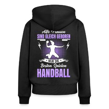 Handballerin Handballer Handball Sport Geschenk - Frauen Premium Bio Zip Hoodie - Schwarz - Hinten - Julia (174cm)