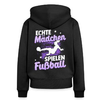 Echte Mädchen Spielen Fußball Fußballerin Geschenk - Frauen Premium Bio Zip Hoodie - Schwarz - Hinten - Julia (174cm)