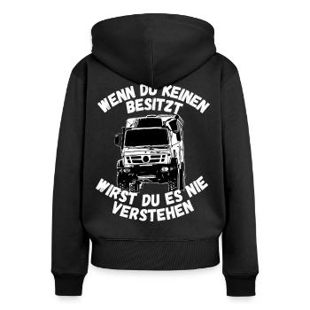 Unimog , Nutzfahrzeug, Lkw, Unimog 406, Traktor - Frauen Premium Bio Zip Hoodie - Schwarz - Hinten - Julia (174cm)