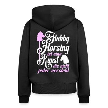 Hobby Horse Hobby Horsing Pferde Reiten Geschenk - Frauen Premium Bio Zip Hoodie - Schwarz - Hinten - Julia (174cm)