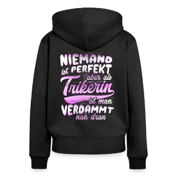 Trike Motorrad Dreirad Bikerin Trikerin Geschenk - Frauen Premium Bio Zip Hoodie - Schwarz - Hinten - Julia (174cm)