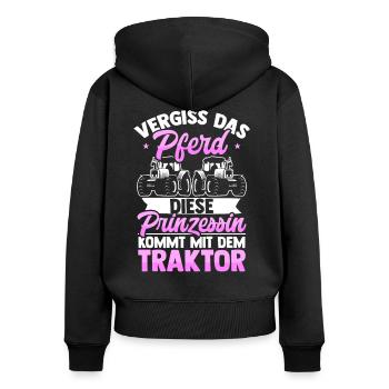 Vergiss Das Pferd Traktor Trecker Bäuerin Geschenk - Frauen Premium Bio Zip Hoodie - Schwarz - Hinten - Julia (174cm)