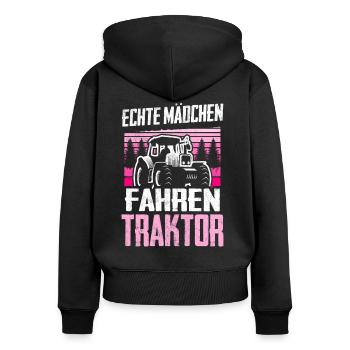 Echte Mädchen Fahren Traktor Trecker Geschenk - Frauen Premium Bio Zip Hoodie - Schwarz - Hinten - Julia (174cm)