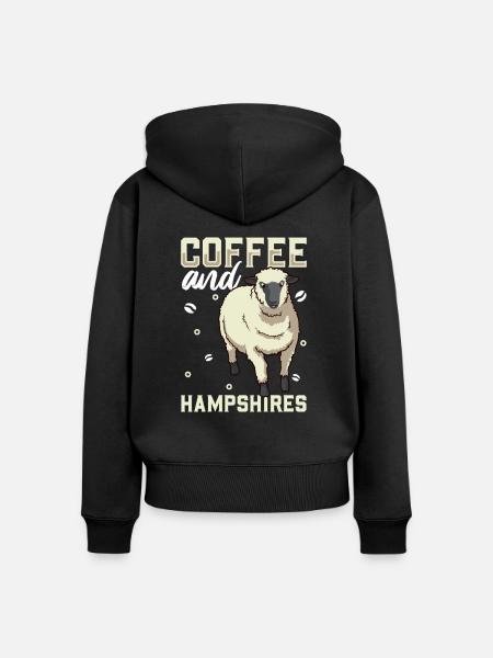 Kaffee und Hampshire-Schaf - Frauen Premium Bio Zip Hoodie - Schwarz