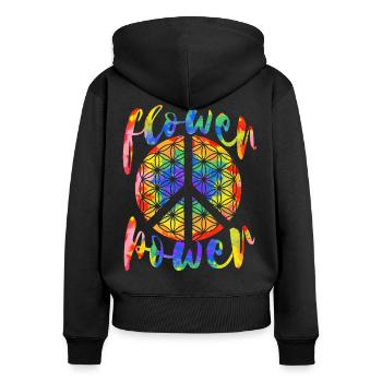 Flower Power Fleur de Vie Hippie Design - Sweat à capuche zippé Premium bio Femme - noir - Dos - Julia (174cm)
