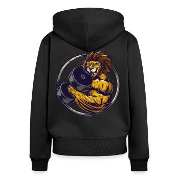 Musculation musculaire musculation lion avec haltères - Sweat à capuche zippé Premium bio Femme - noir - Dos - Julia (174cm)