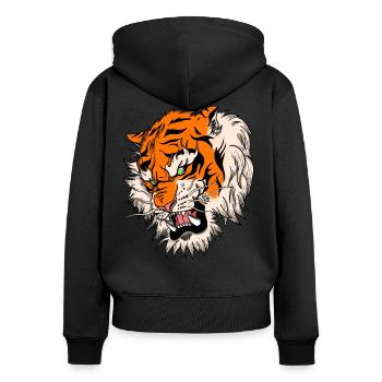 Katze Japanischer Tiger Tattoo Design Zeichnung - Frauen Premium Bio Zip Hoodie - Schwarz - Hinten - Julia (174cm)