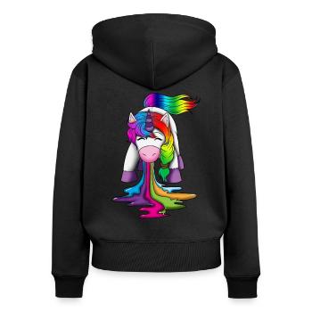 Licorne vomit créatures mythiques arc-en-ciel - Sweat à capuche zippé Premium bio Femme - noir - Dos - Julia (174cm)