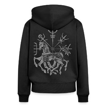Wikinger Odin Pferd Sleipnir mit Kompass Vegvisir - Frauen Premium Bio Zip Hoodie - Schwarz - Hinten - Julia (174cm)