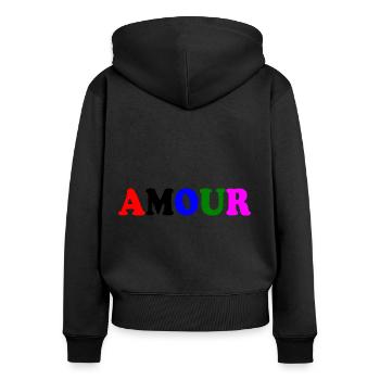 Amour - Frauen Premium Bio Zip Hoodie - Schwarz - Hinten - Julia (174cm)
