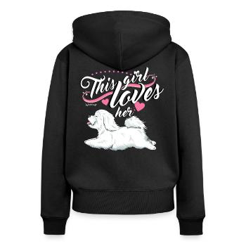 Coton De Tuléar Fille - Sweat à capuche zippé Premium bio Femme - noir - Dos - Julia (174cm)