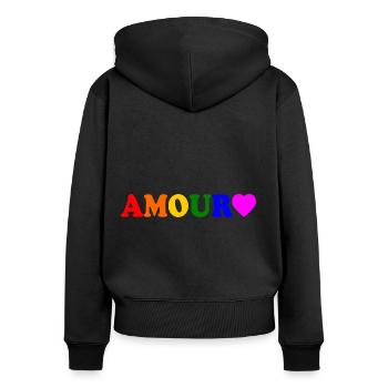 Amour - Women's Premium Organic Zip Hoodie - black - Back - Julia (174cm)