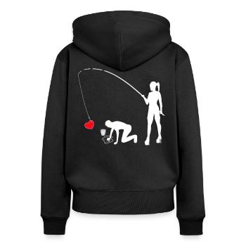 Domina - Frauen Premium Bio Zip Hoodie - Schwarz - Hinten - Julia (174cm)