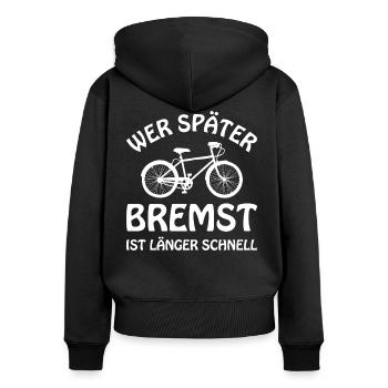 Fahrrad – Shirt Radsport Radeln Geschenk - Frauen Premium Bio Zip Hoodie - Schwarz - Hinten - Julia (174cm)