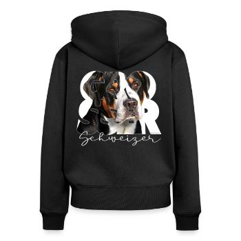 Grosser Schweizer - Frauen Premium Bio Zip Hoodie - Schwarz - Hinten - Julia (174cm)