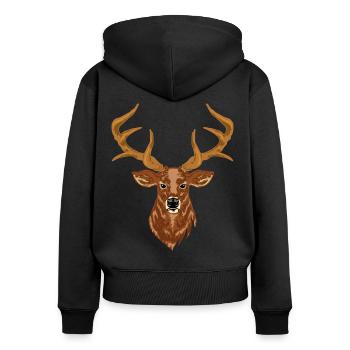 Hirschkopf Hirschgeweih Hirsch Jäger Jagd Trophäe - Frauen Premium Bio Zip Hoodie - Schwarz - Hinten - Julia (174cm)