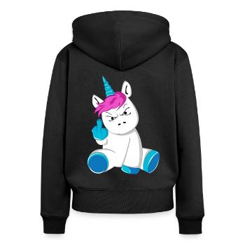 Einhorn Wütend Genervt Stinkefinger - Frauen Premium Bio Zip Hoodie - Schwarz - Hinten - Julia (174cm)