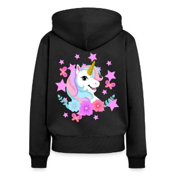 Einhorn Sterne - Frauen Premium Bio Zip Hoodie - Schwarz - Hinten - Julia (174cm)
