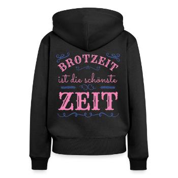 BROTZEIT - MAHLZEIT - MITTAGESSEN - ABENDESSEN - Frauen Premium Bio Zip Hoodie - Schwarz - Hinten - Julia (174cm)