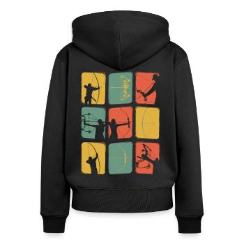 Bogenschießen Vintage Recurve Compound Retro - Frauen Premium Bio Zip Hoodie - Schwarz - Hinten - Julia (174cm)