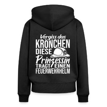 Feuerwehr Fire Fighter Feuerwehrmann Löschfahrzeug - Frauen Premium Bio Zip Hoodie - Schwarz - Hinten - Julia (174cm)