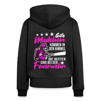 Feuerwehr Fire Fighter Feuerwehrmann Löschfahrzeug - Frauen Premium Bio Zip Hoodie - Schwarz - Hinten - Julia (174cm)