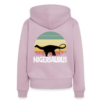 nigersaurus. Cadeau pour les amoureux des dinosaures - Sweat à capuche zippé Premium bio Femme - rose poudré - Dos - Julia (174cm)