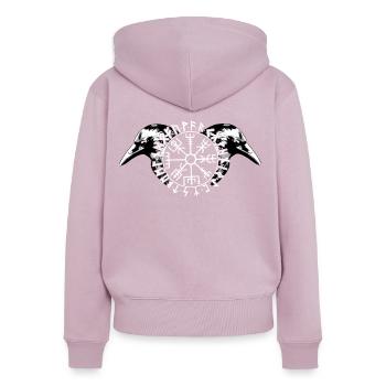Hugin et Munin avec Futhark et Vegvisir - Sweat à capuche zippé Premium bio Femme - rose poudré - Dos - Julia (174cm)
