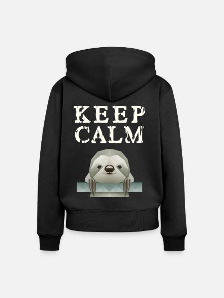 Keep Calm Faultier - Frauen Premium Bio Zip Hoodie - Schwarz