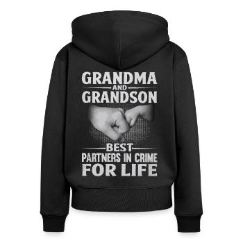 Oma und Enkel beste Partner in der Kriminalität - Frauen Premium Bio Zip Hoodie - Schwarz - Hinten - Julia (174cm)