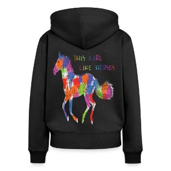 Dieses Mädchen mag Pferde - Frauen Premium Bio Zip Hoodie - Schwarz - Hinten - Julia (174cm)