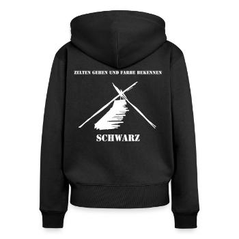 Kohte - ZELTEN GEHEN UND FARBE BEKENNEN SCHWARZ - Frauen Premium Bio Zip Hoodie - Schwarz - Hinten - Julia (174cm)