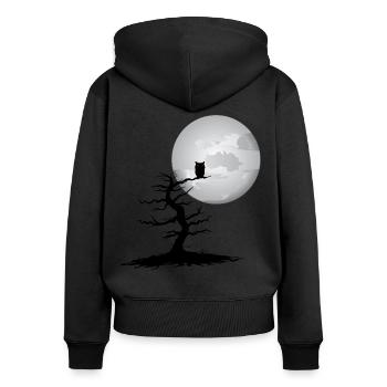 Halloween Eule - Frauen Premium Bio Zip Hoodie - Schwarz - Hinten - Julia (174cm)