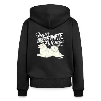 mittelunderestimate2 - Frauen Premium Bio Zip Hoodie - Schwarz - Hinten - Julia (174cm)