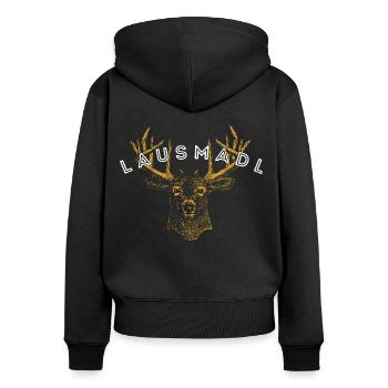 Lausmadl dunkle Shirts - Frauen Premium Bio Zip Hoodie - Schwarz - Hinten - Julia (174cm)