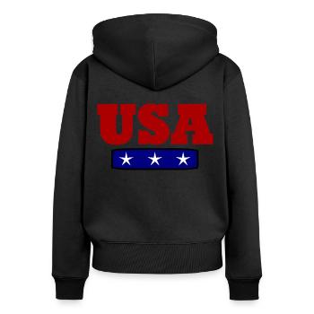 États Unis - Sweat à capuche zippé Premium bio Femme - noir - Dos - Julia (174cm)