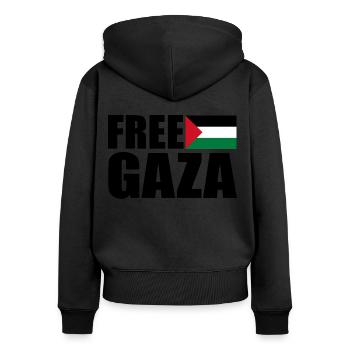 Free gaza - Frauen Premium Bio Zip Hoodie - Schwarz - Hinten - Julia (174cm)