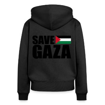 Save gaza - Frauen Premium Bio Zip Hoodie - Schwarz - Hinten - Julia (174cm)