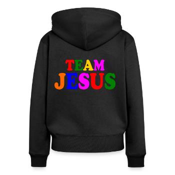 Team jesus - Sweat à capuche zippé Premium bio Femme - noir - Dos - Julia (174cm)