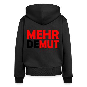 Demut - Frauen Premium Bio Zip Hoodie - Schwarz - Hinten - Julia (174cm)